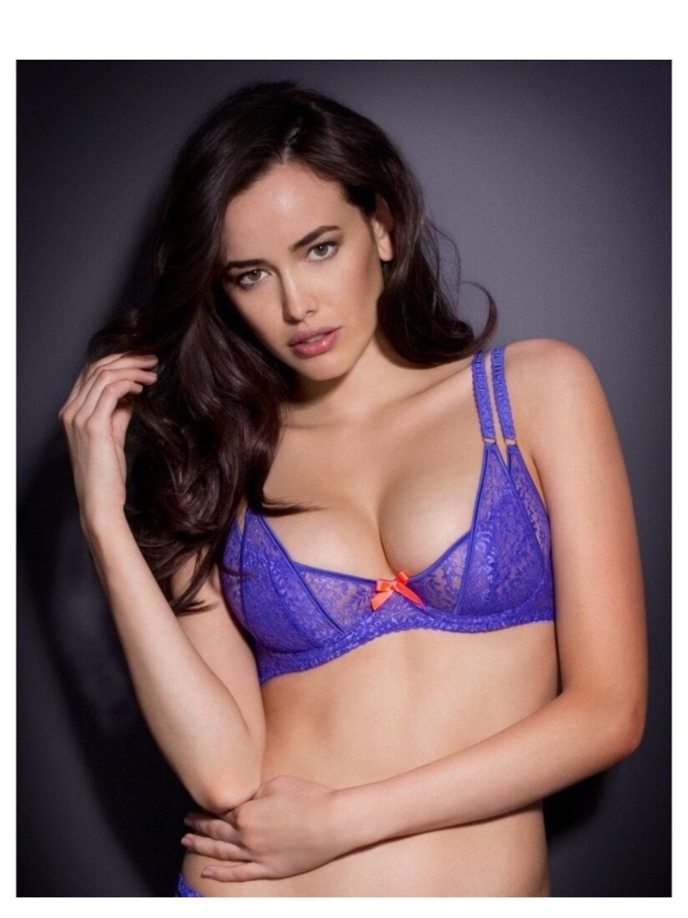 Agent Provocateur Purple Lace Triangle Bralette with Orange Accent Bow